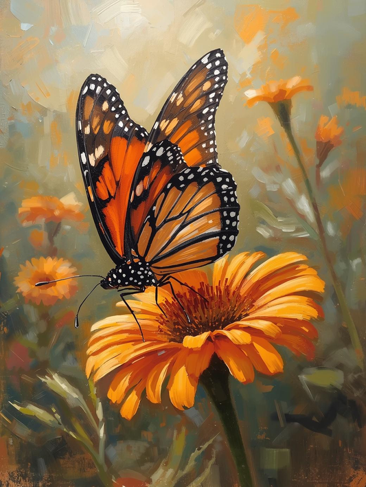 Paint By Number Monarch Butterfly on Orange Flower – Vibrant Garden Canvas DIY Kit for Adults, Magical Butterfly & Summer Garden Scene