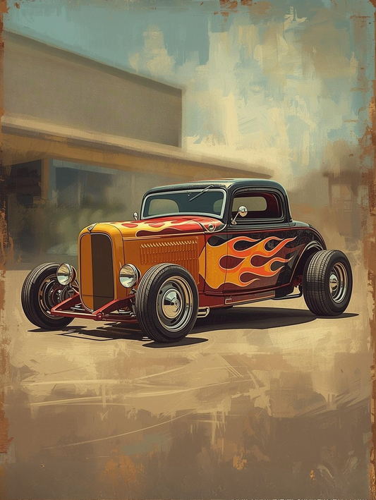 Paint by Number Retro Hot Rod – Classic Muscle Car Wall Art DIY Paint Kit for Adults