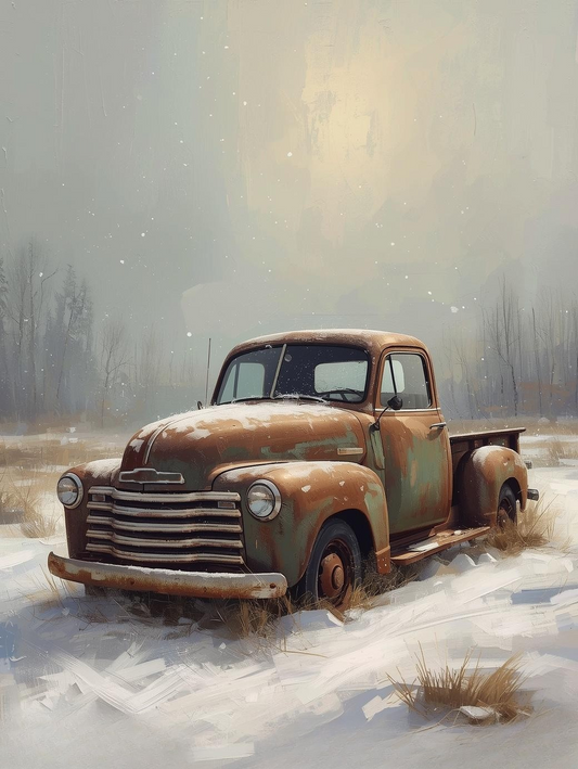 Paint by Number Rustic Truck in Winter Landscape – Cozy Farm Scene Paint by Number Canvas Kit