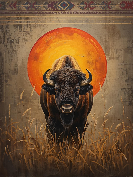 Paint By Number Sacred Buffalo Journey – Native American Sunset Wildlife Paint by Number Kit for Adults