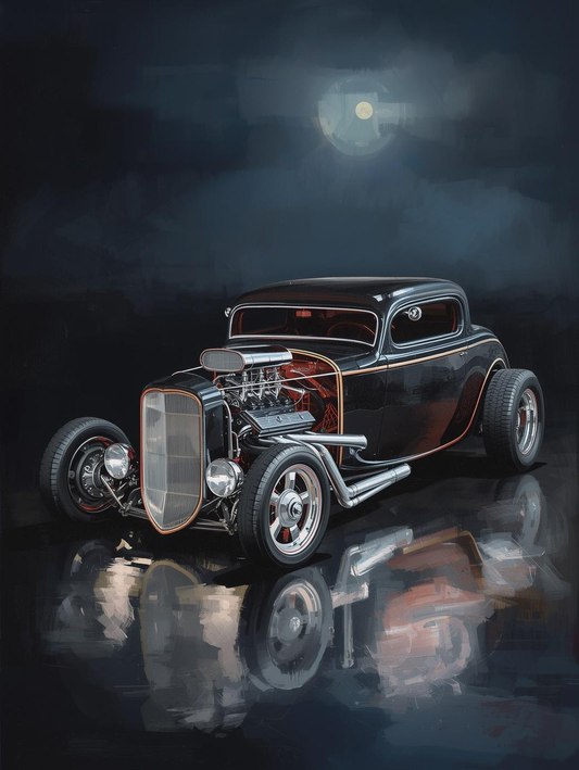 Paint by Number Hot Rod with Exposed Engine – Dark Performance Car Acrylic Paint by Number Kit