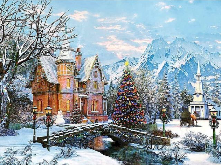 Paint by Number Snowy Christmas Victorian Home
