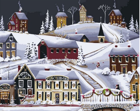 Paint by Number Snowy Village Town