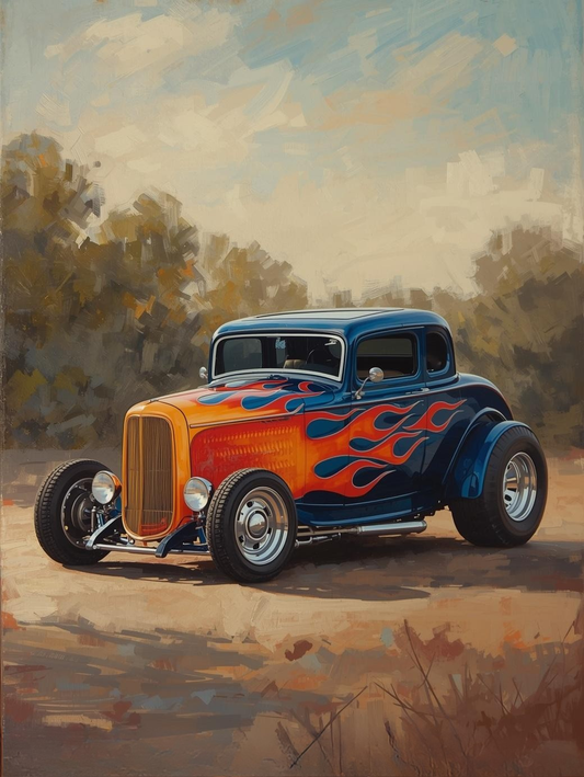 Paint by Number Hot Rod with Bold Flames – Vibrant Muscle Car Wall Art Paint by Number Canvas Kit
