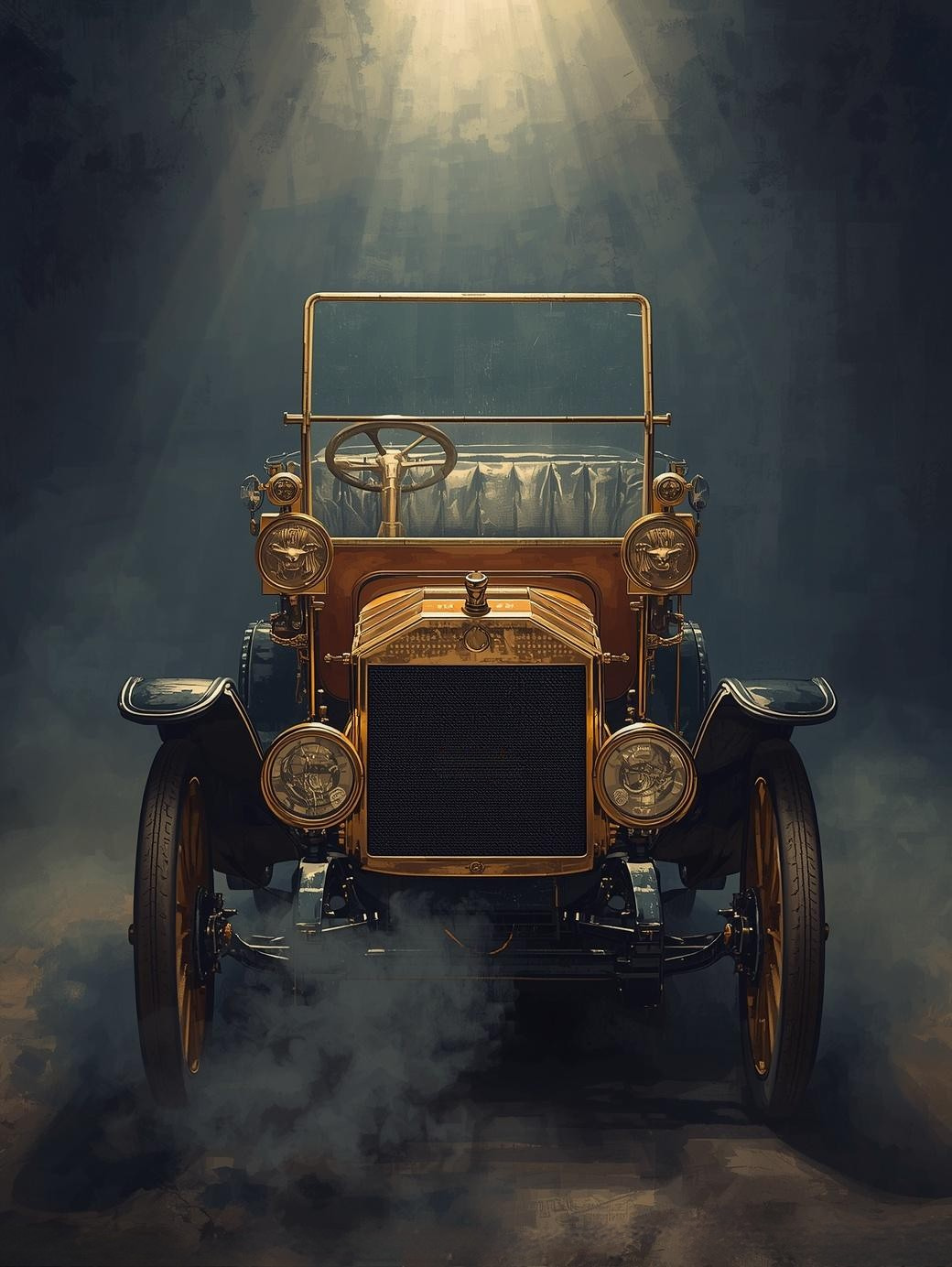 Paint by Number Victorian Car on Quiet Night Street – Vintage City Glow Canvas DIY Kit for Adults