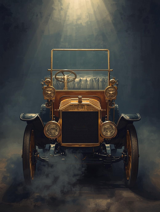 Paint by Number Victorian Car on Quiet Night Street – Vintage City Glow Canvas DIY Kit for Adults