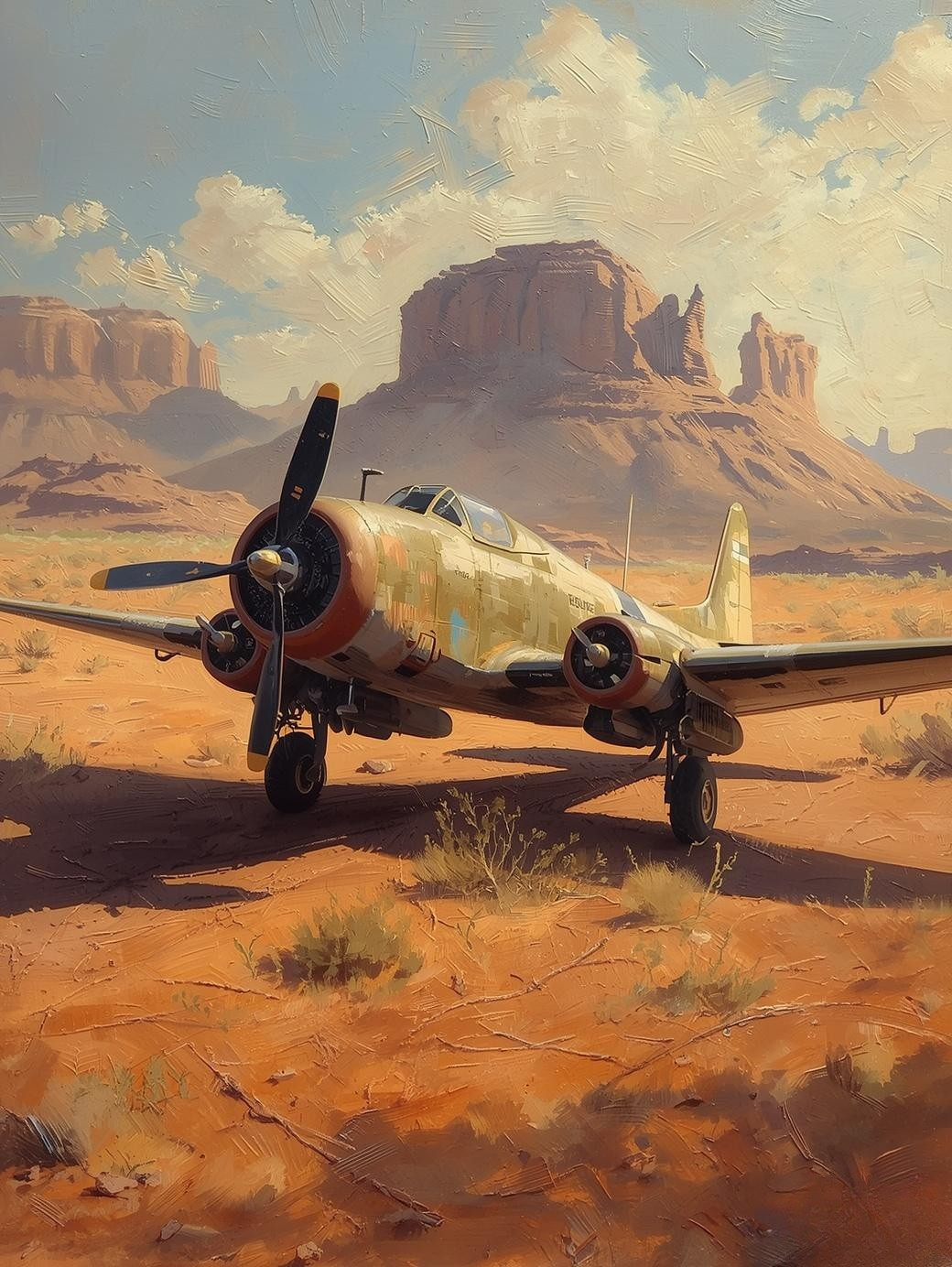 Paint by Number Vintage Aircraft Among Mesas and Golden Desert Light