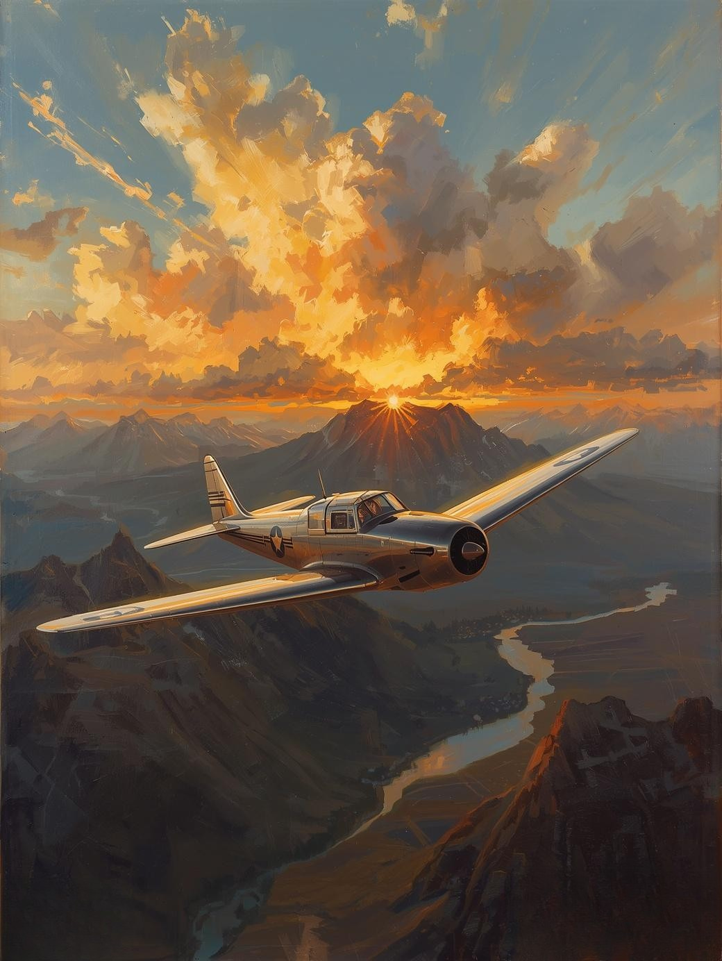 Paint by Number Vintage Aircraft in Desert Mesas – Golden Light Aviation Wall Art Canvas DIY Kit for Adults