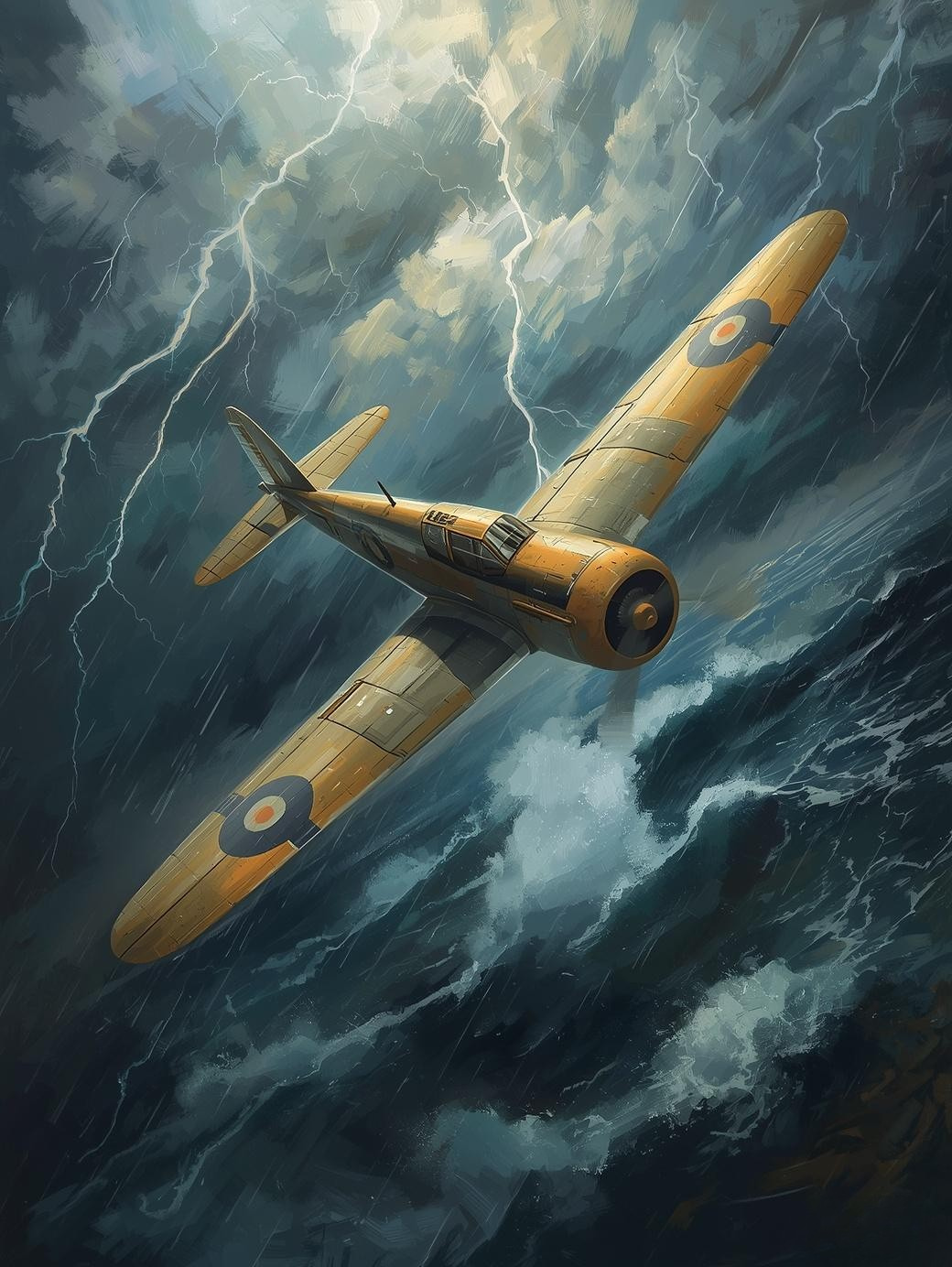 Paint by Number Vintage Airplane Over Stormy Ocean – Dramatic Aviation Wall Art Canvas DIY Kit for Adults