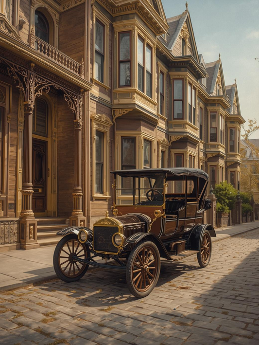 Paint by Number Vintage Automobile in Sunlit Village – Charming Street Wall Art Canvas DIY Kit for Adults