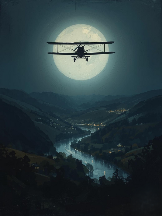 Paint by Number Vintage Biplane in Moonlit Sky – Dreamy Night Aviation Wall Art Canvas DIY Kit for Adults