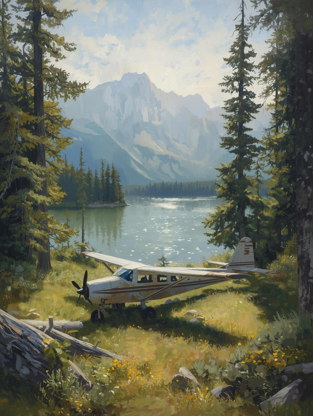 Paint by Number Vintage Bush Plane by Forest Lake – Peaceful Aviation Wall Art Canvas DIY Kit for Adults