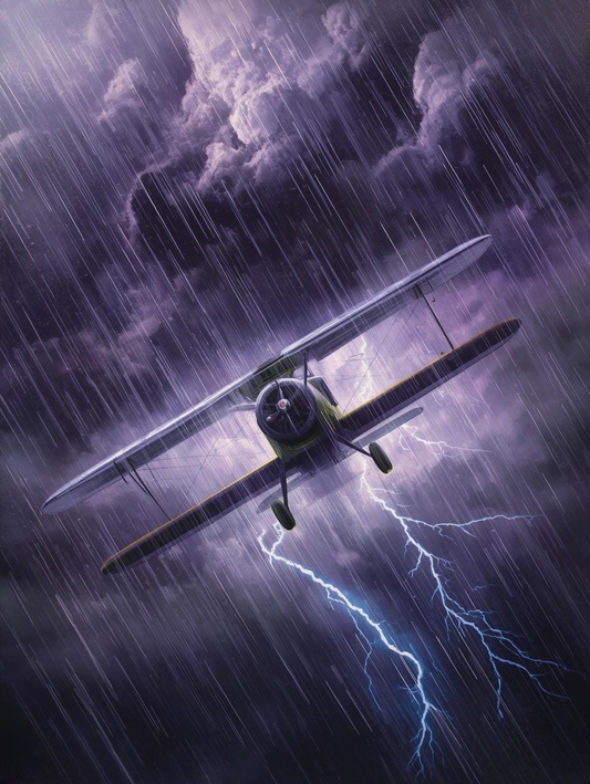 Paint by Number Vintage Fighter Aircraft in Lightning Storm – Powerful Aviation Wall Art Canvas DIY Kit for Adults