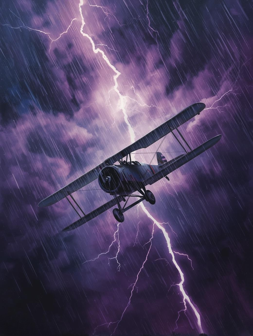 Paint by Number Vintage Fighter Plane in Rainstorm Sky – Intense Aviation Wall Art Canvas DIY Kit for Adults