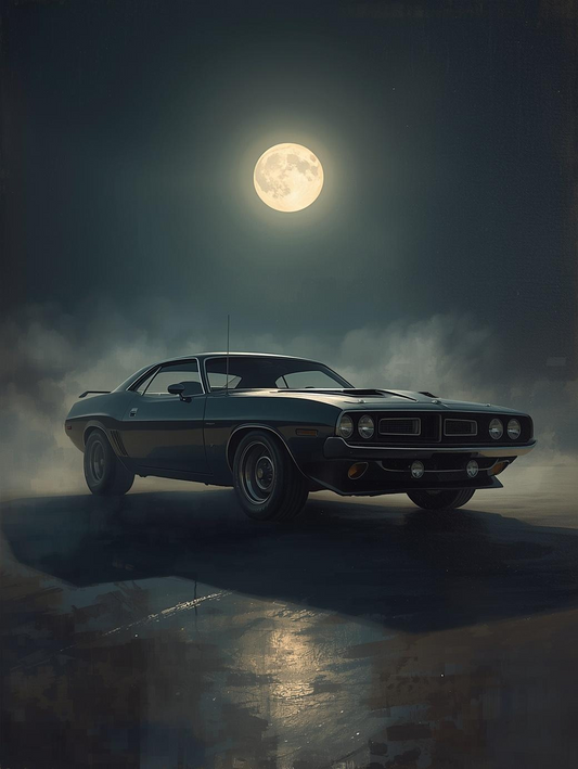 Paint by Number Muscle Car in Moonlit Mist – Night Drive Wall Art Canvas DIY Kit for Adults