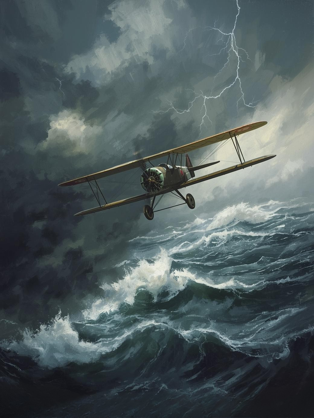 Paint by Number Vintage Plane in Storm Over Ocean – Dramatic Aviation Wall Art Canvas DIY Kit for Adults