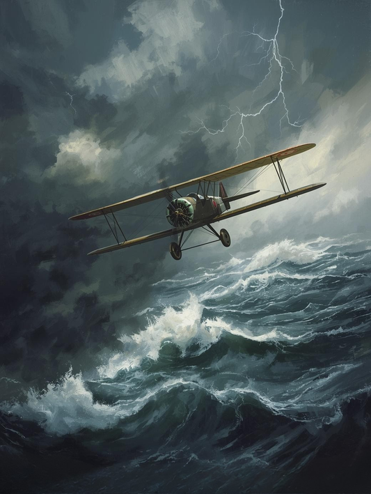 Paint by Number Vintage Plane in Storm Over Ocean – Dramatic Aviation Wall Art Canvas DIY Kit for Adults