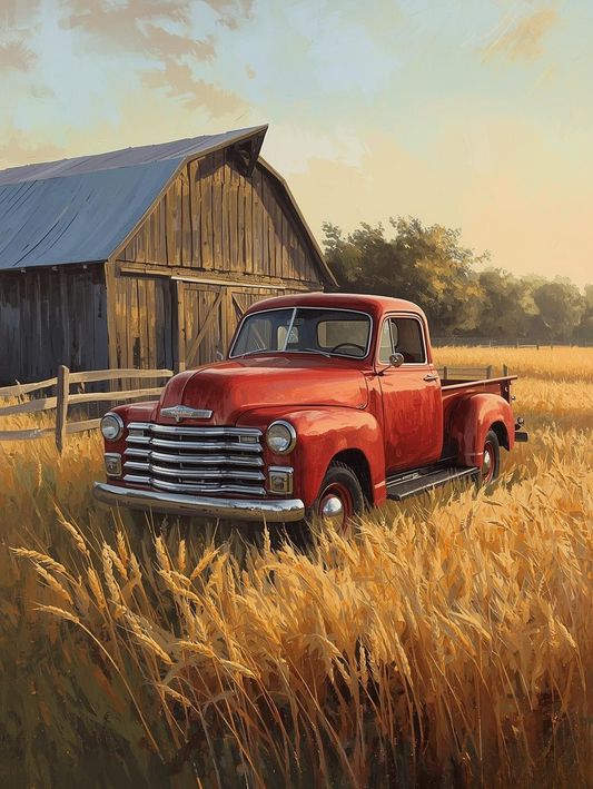 Paint by Number Red Pickup Truck by Rustic Barn – Country Farm Wall Art Canvas DIY Kit for Adults