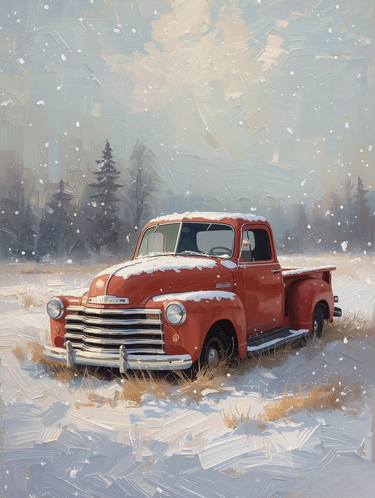 Paint by Number Vintage Truck in Snowy Winter Scene – Cozy Rustic Wall Art Canvas DIY Kit for Adults