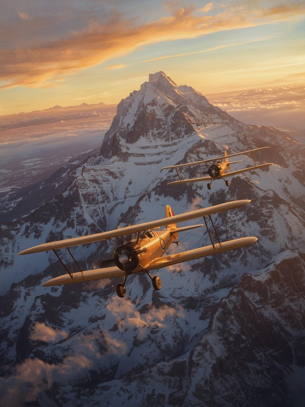 Paint by Number WWII Fighter Planes Over Golden Mountains at Sunrise – Epic Aviation Wall Art Canvas DIY Kit for Adults