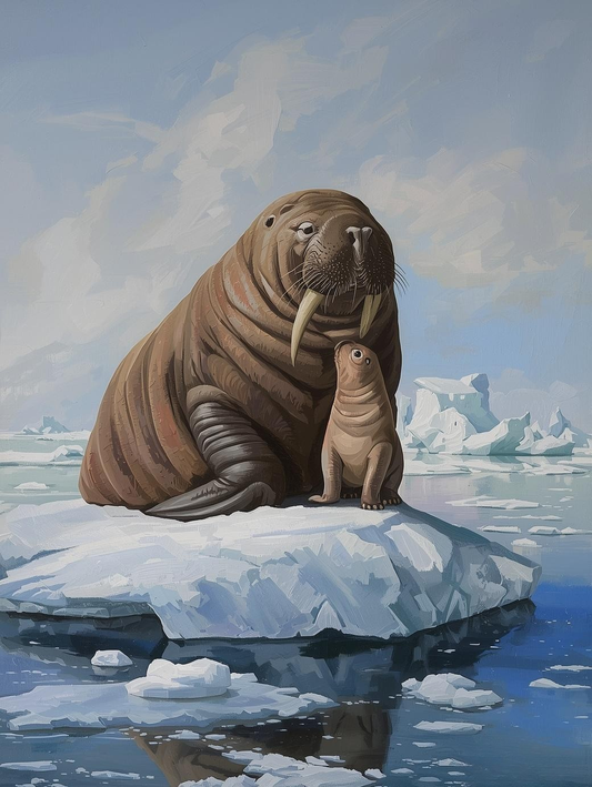 Paint by Number Walrus and Calf in the Arctic – Majestic Wildlife Painting Kit
