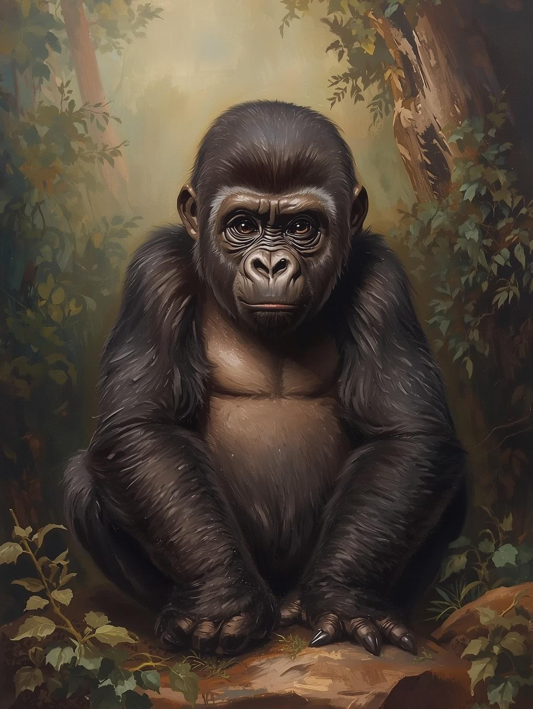 Paint By Number Young Gorilla Monkey – Playful Jungle Wildlife Painting Kit