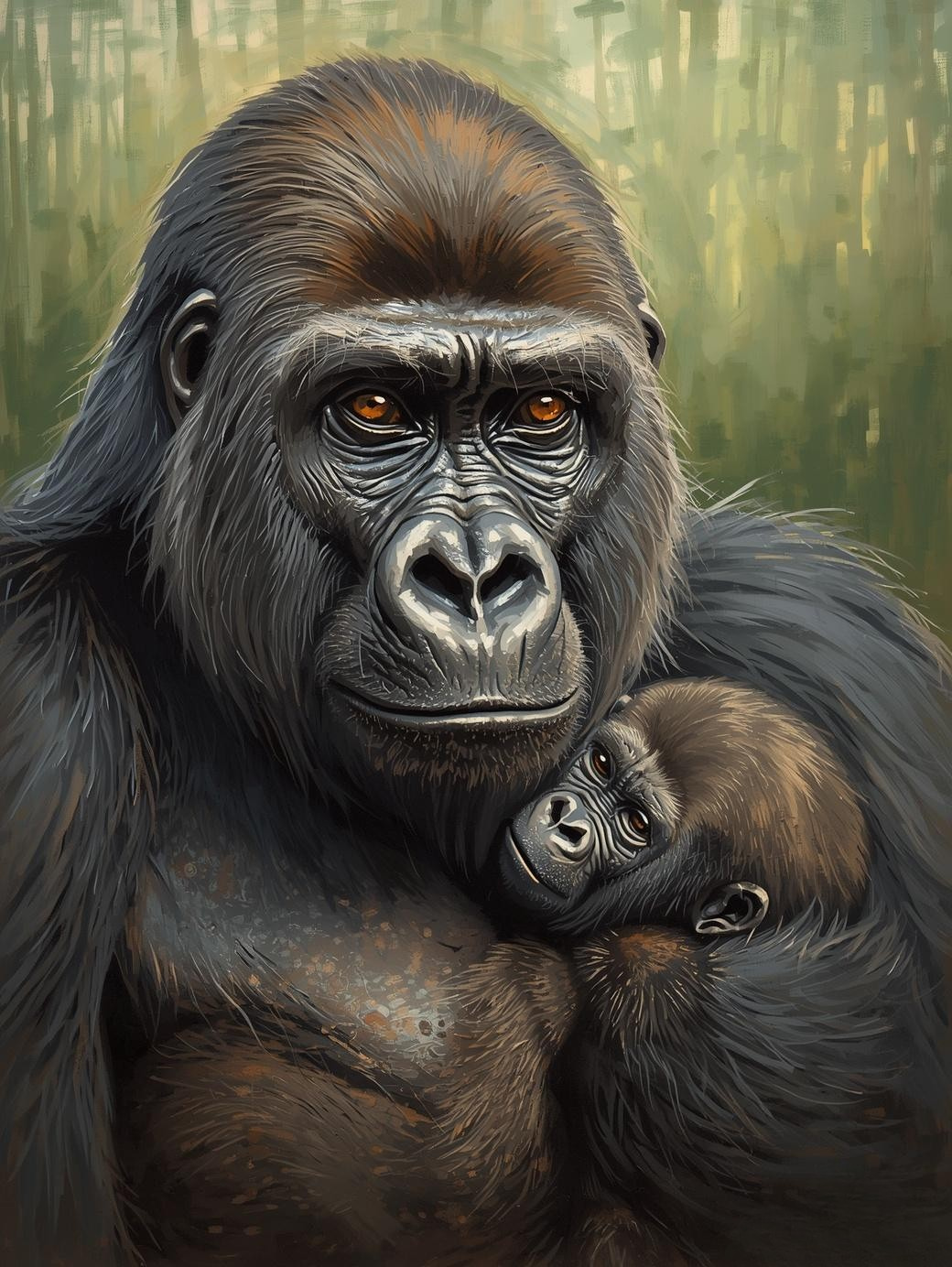 Paint By Number Young Gorilla Resting on Mother – Tender Jungle Wildlife Art Kit