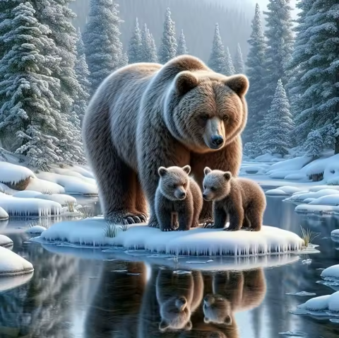 Arctic Harmony Bear Family on Frosted Ice