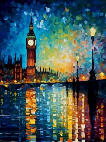 Reflections of Time Clock Tower Beside Water Paint by Number