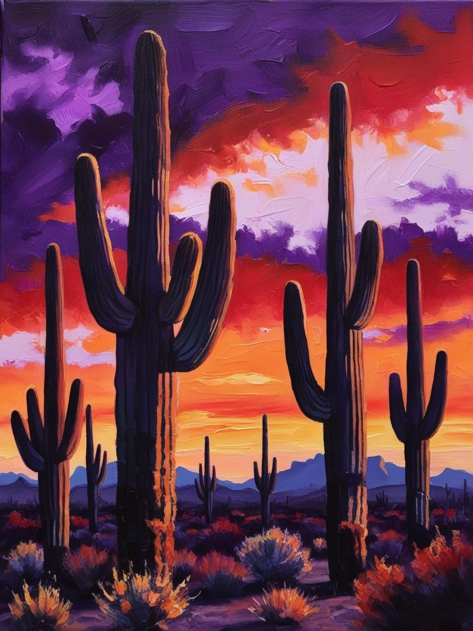 Paint by Number Saguaro National Park (Arizona) Giant Cacti at Sunset