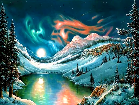 Serene Lake Under the Northern Lights Paint By Number