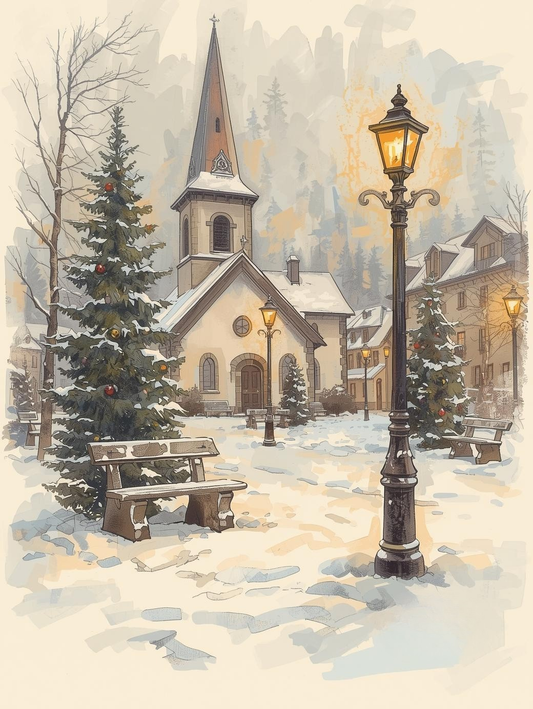 Paint by Number Snow-Covered Village Square
