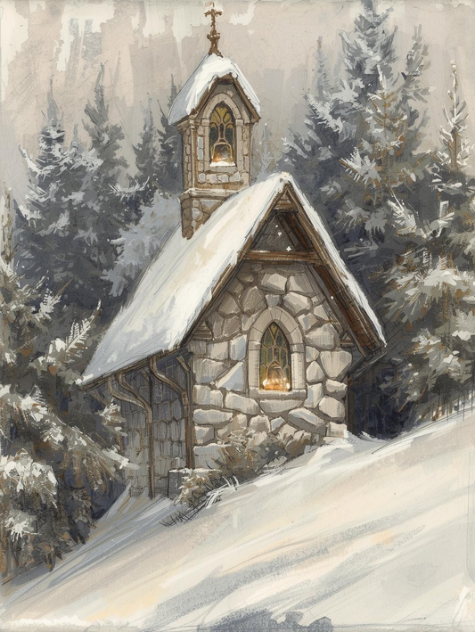 Paint by Number Snowy Mountainside Chapel
