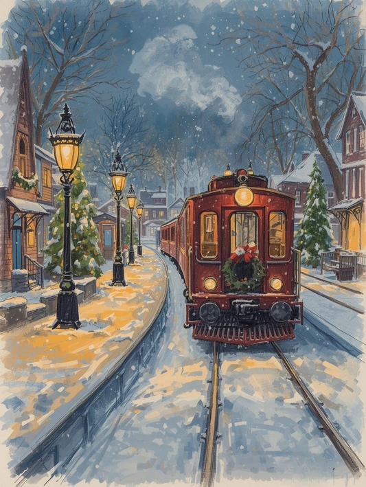 Paint by Number Snowy Village Train