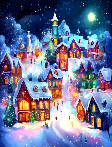 Snowy Village at Twilight Paint By Number