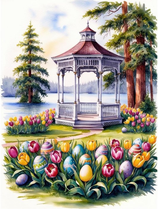 Paint by Number Springtime Gazebo on the Lake