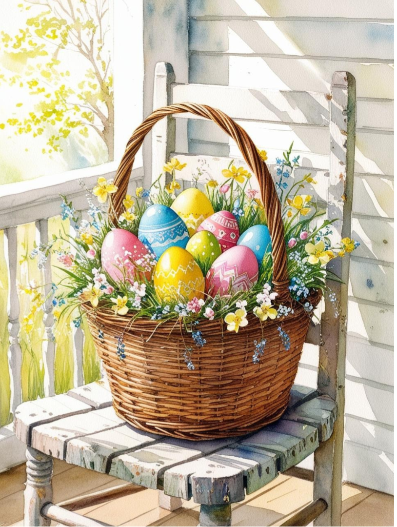 Paint by Number Springtime Porch with Easter Basket