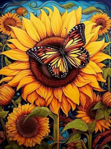 Paint by Number Sun-kissed Wings Butterfly and Sunflower