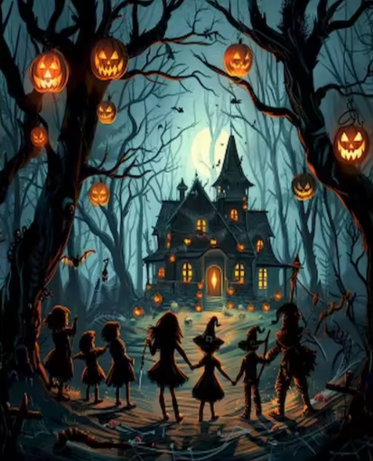 Trick-or-Treat at the Haunted House Paint by Number