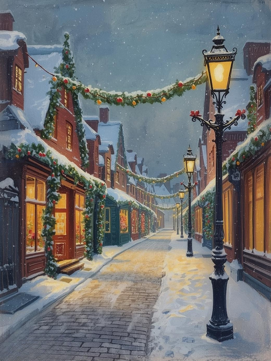 Paint by Number Twilight Snowy Market Street