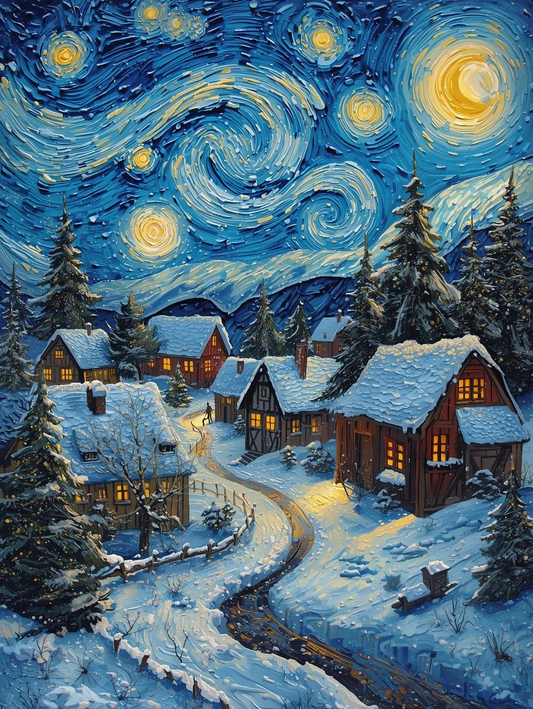 Paint by Number Snow-Covered Christmas Village