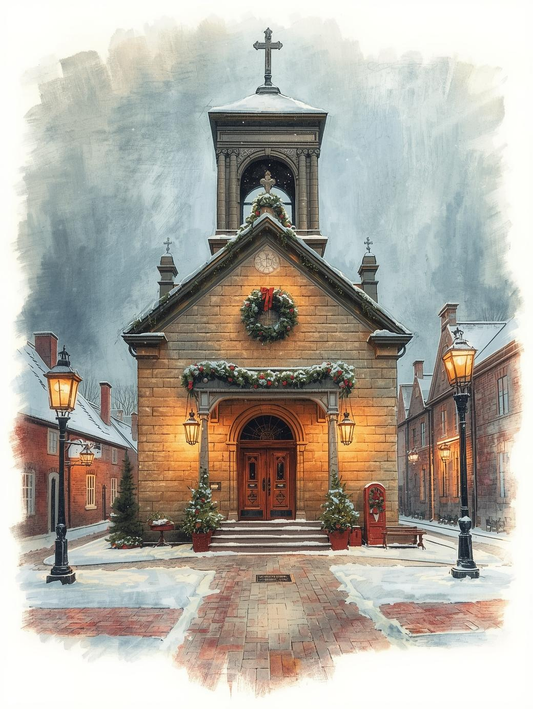 Paint by Number Snowy Church at Twilight