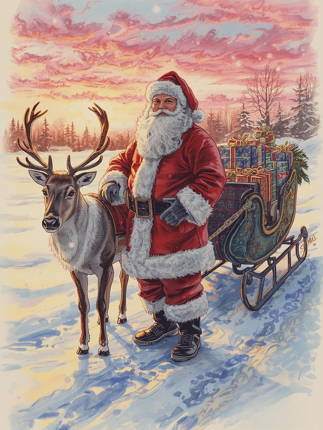 Paint by Number Santa and the Reindeer – Christmas Eve Magic