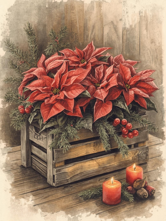 Paint by Number Festive Poinsettia Bouquet
