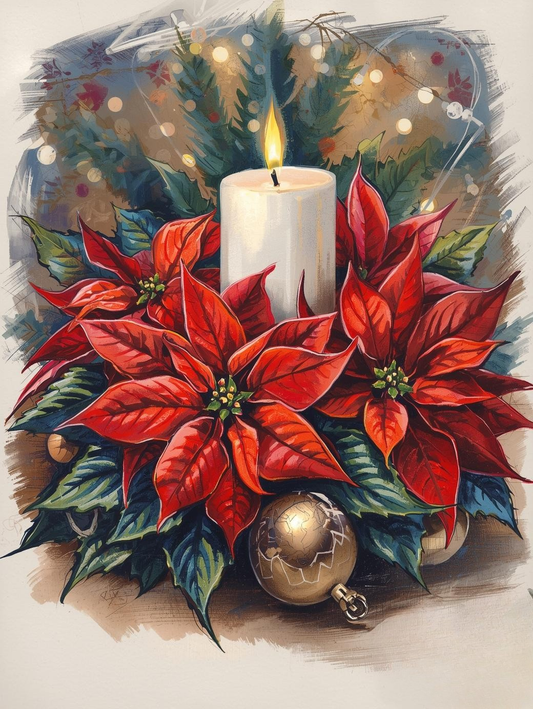 Paint by Number Sparkling Christmas Poinsettias