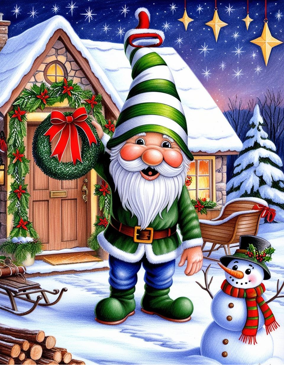 Paint by Number Delightful Winter Gnome – Festive Holiday Magic