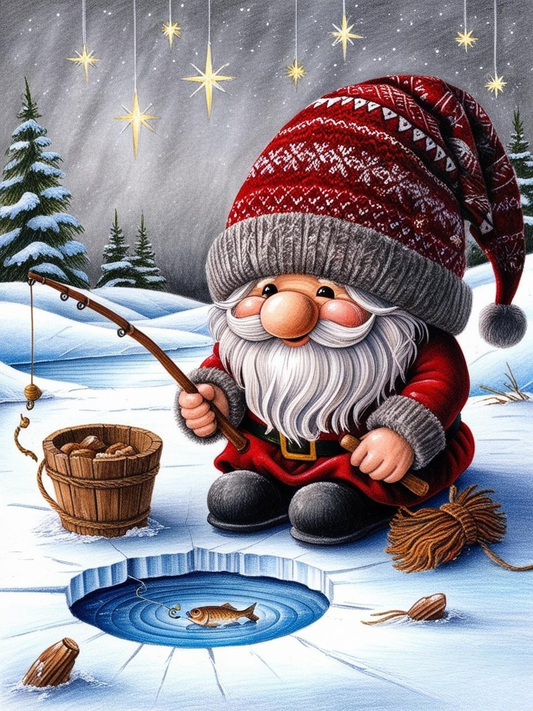 Paint by Number Snowy Christmas Fishing Gnome