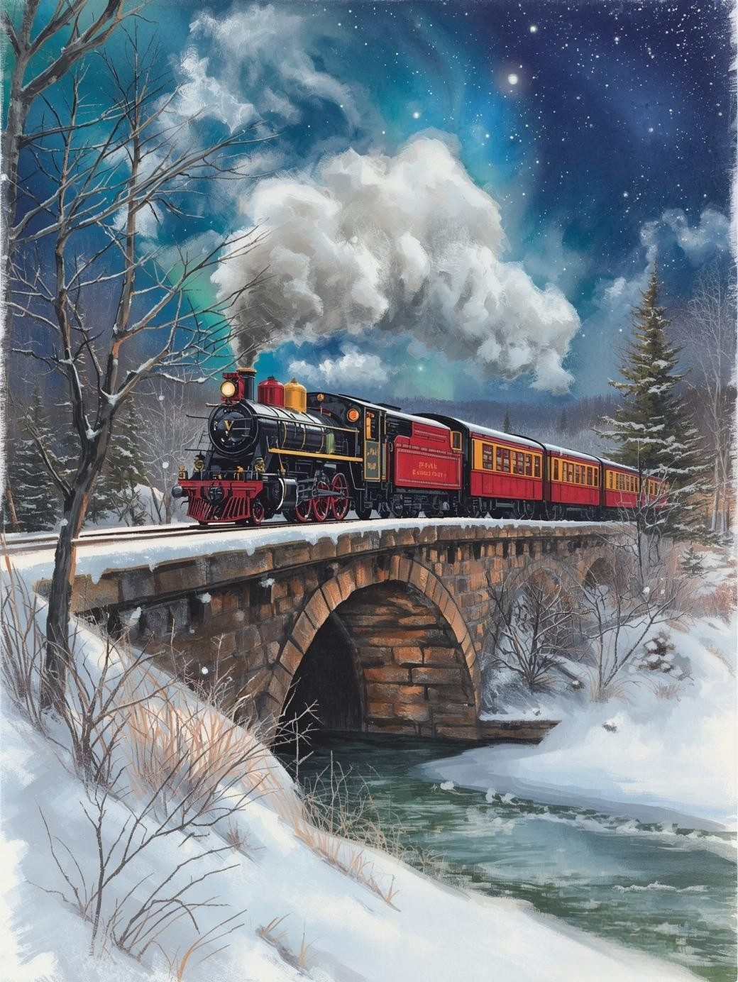 Paint by Number Frosty Rails – Snow-Covered Winter Train