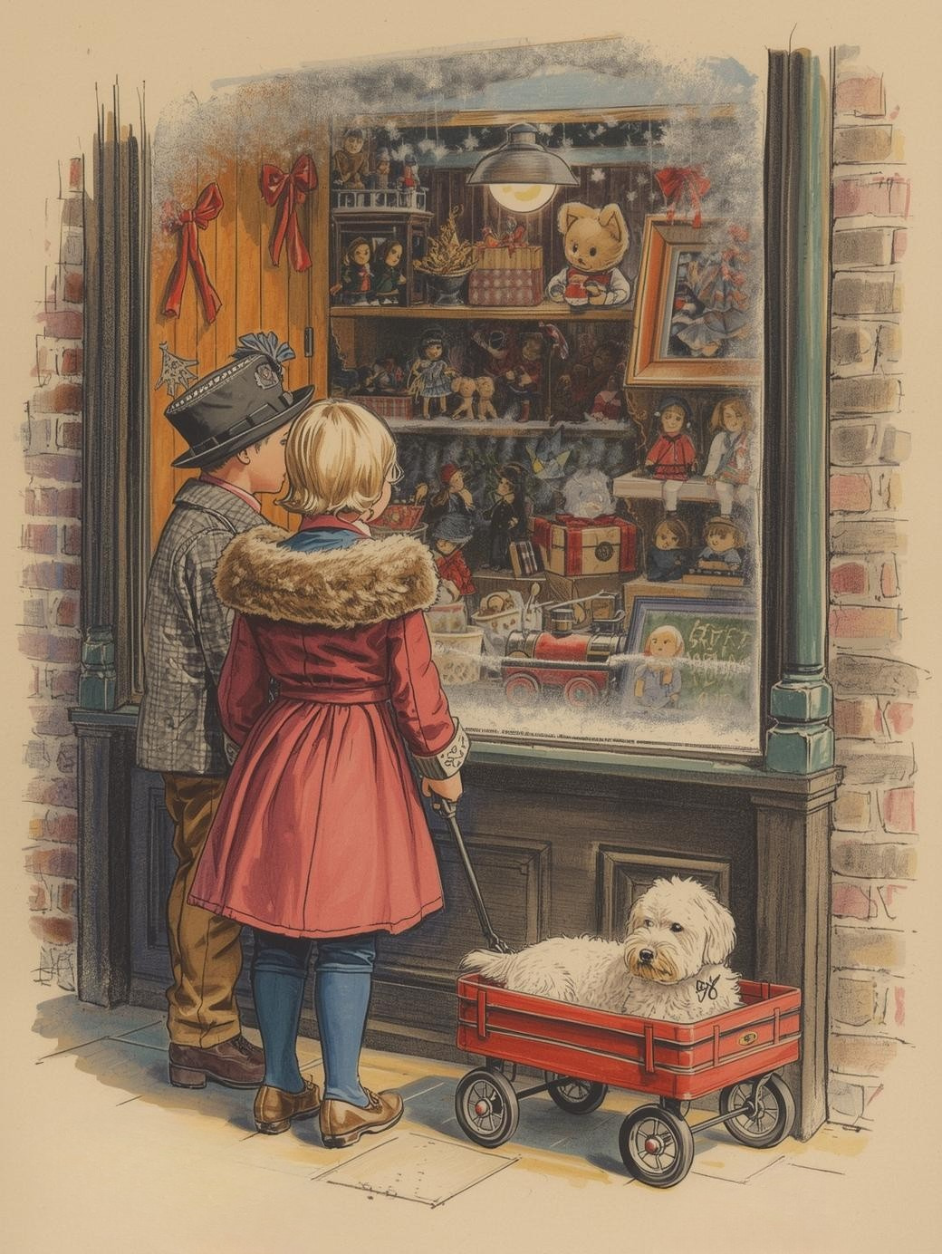 Paint by Number Children Peering into Holiday Window