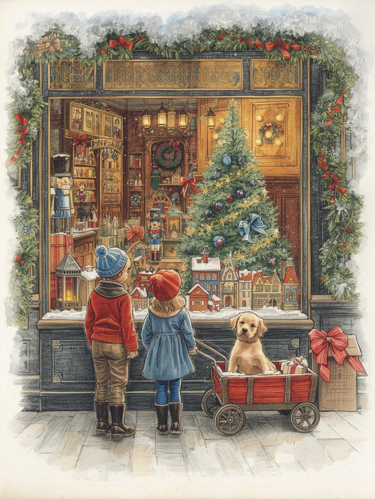 Paint by Number Puppy and Children Window Shopping